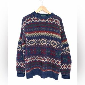 Vintage Beaver Canoe 100% Wool Hand-Knit Sweater – Large